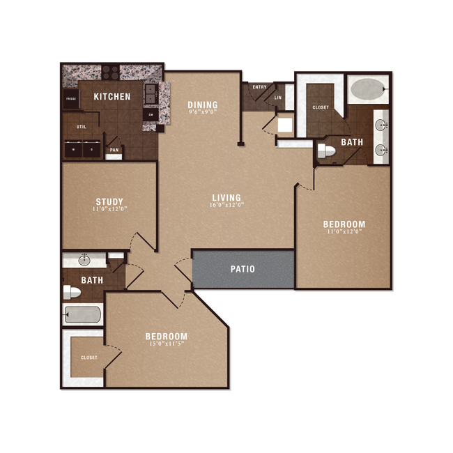 B3 2x2 w/study 1213 floor plan